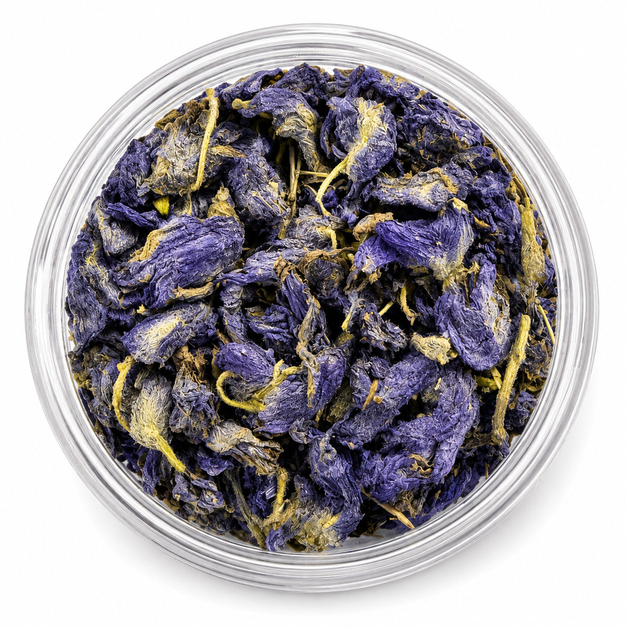 Whole dried butterfly pea flowers used for Makhoting Blue Tea
